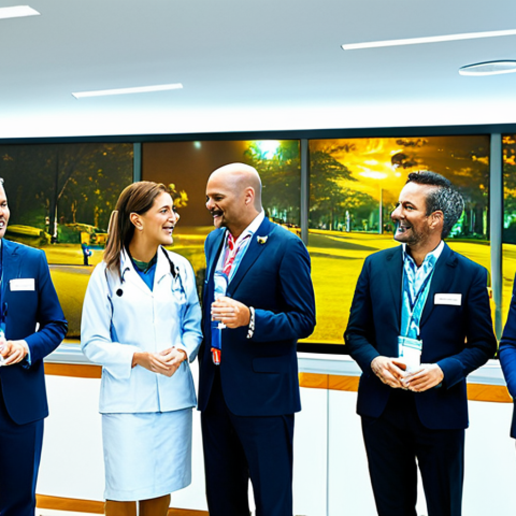 Dental Conference**

"A diverse group of fully clothed dental professionals at a modern dental conference in São Paulo, Brazil. People are networking and engaging in discussions. The scene is bright and professional with modern displays and signage. Safe for work, appropriate content, professional, well-lit, perfect anatomy, natural proportions."

**