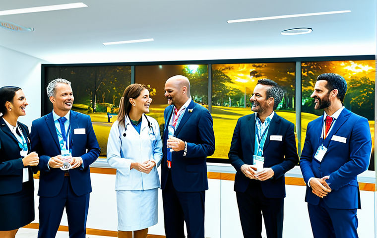 Dental Conference**

"A diverse group of fully clothed dental professionals at a modern dental conference in São Paulo, Brazil. People are networking and engaging in discussions. The scene is bright and professional with modern displays and signage. Safe for work, appropriate content, professional, well-lit, perfect anatomy, natural proportions."

**