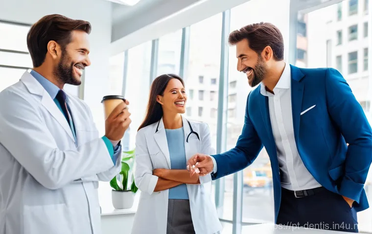 치과의사 협회 가입 혜택 - **Prompt:** A diverse group of professional dentists, appearing to be from Portugal or Brazil, atten...