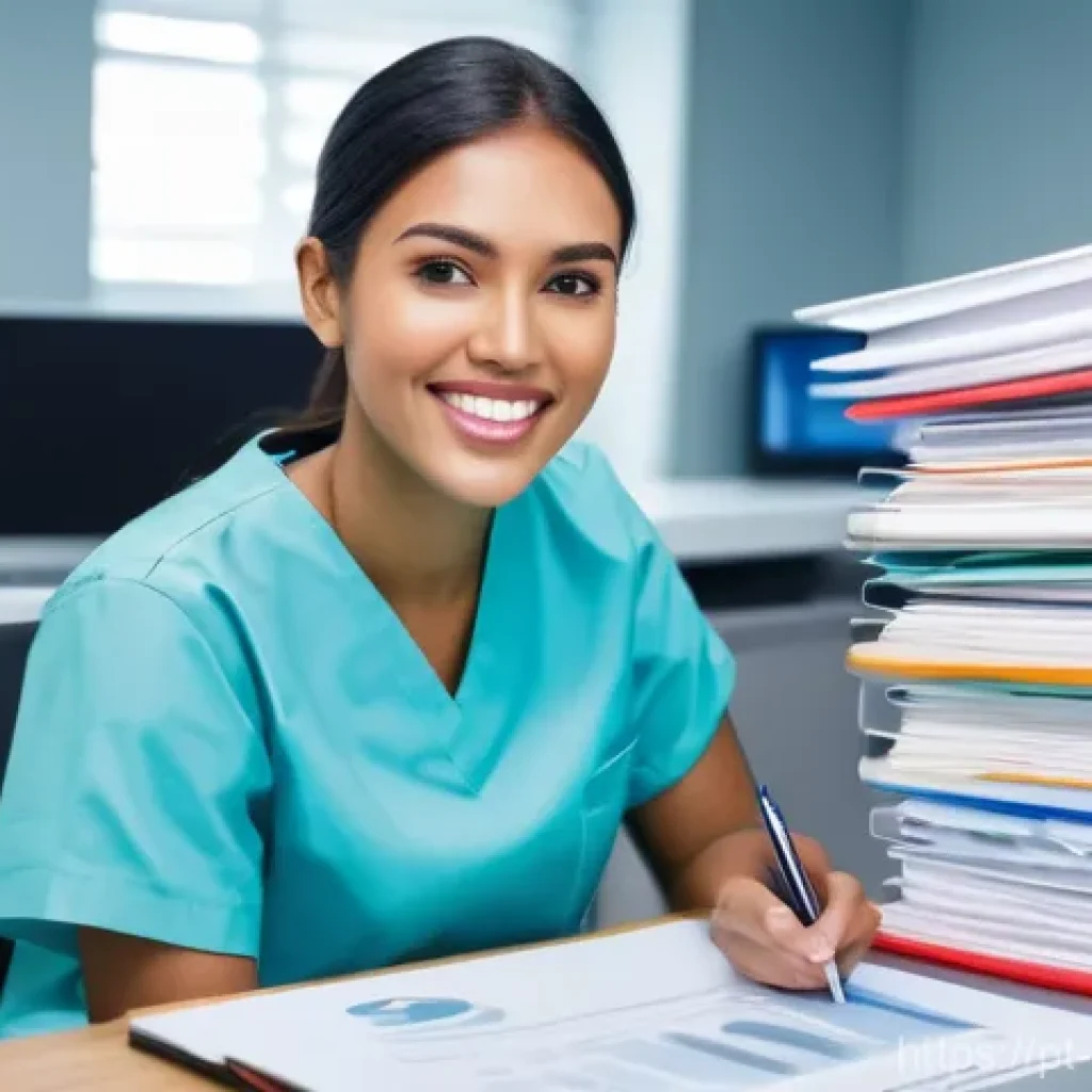 치과의사 국제 자격증 취득 가이드 - **Prompt:** "A diverse, determined young dentist, male or female, sitting at a modern, well-organize...