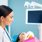 치과의사 연봉 협상 전략 - **Prompt:** A confident female dentist, mid-30s, with a warm smile, is demonstrating advanced dental...