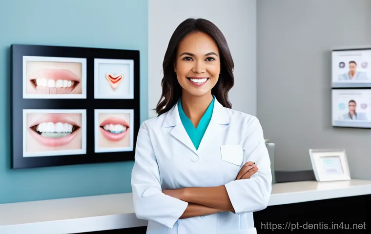 치과의사 연봉 협상 전략 - **Prompt:** A confident female dentist, mid-30s, with a warm smile, is demonstrating advanced dental...