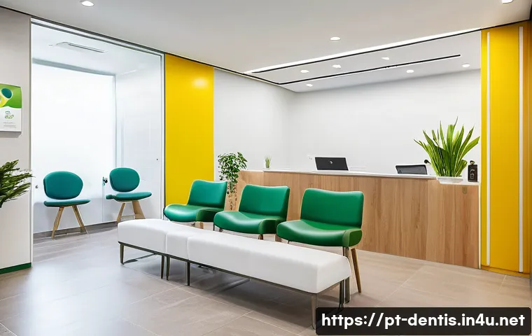 치과 클리닉 운영 성공 비결 - A modern dental clinic reception area designed for Brazilian patients, featuring bright natural ligh...