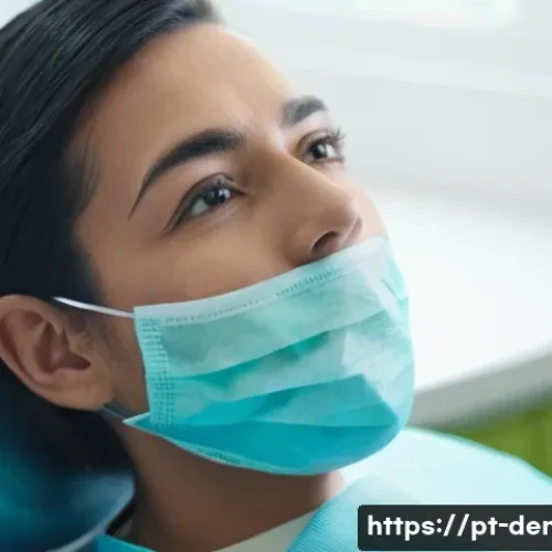 치과 치료 부작용 대처 사례 - A detailed close-up of a young adult patient sitting in a modern dental clinic chair, wearing a dent...